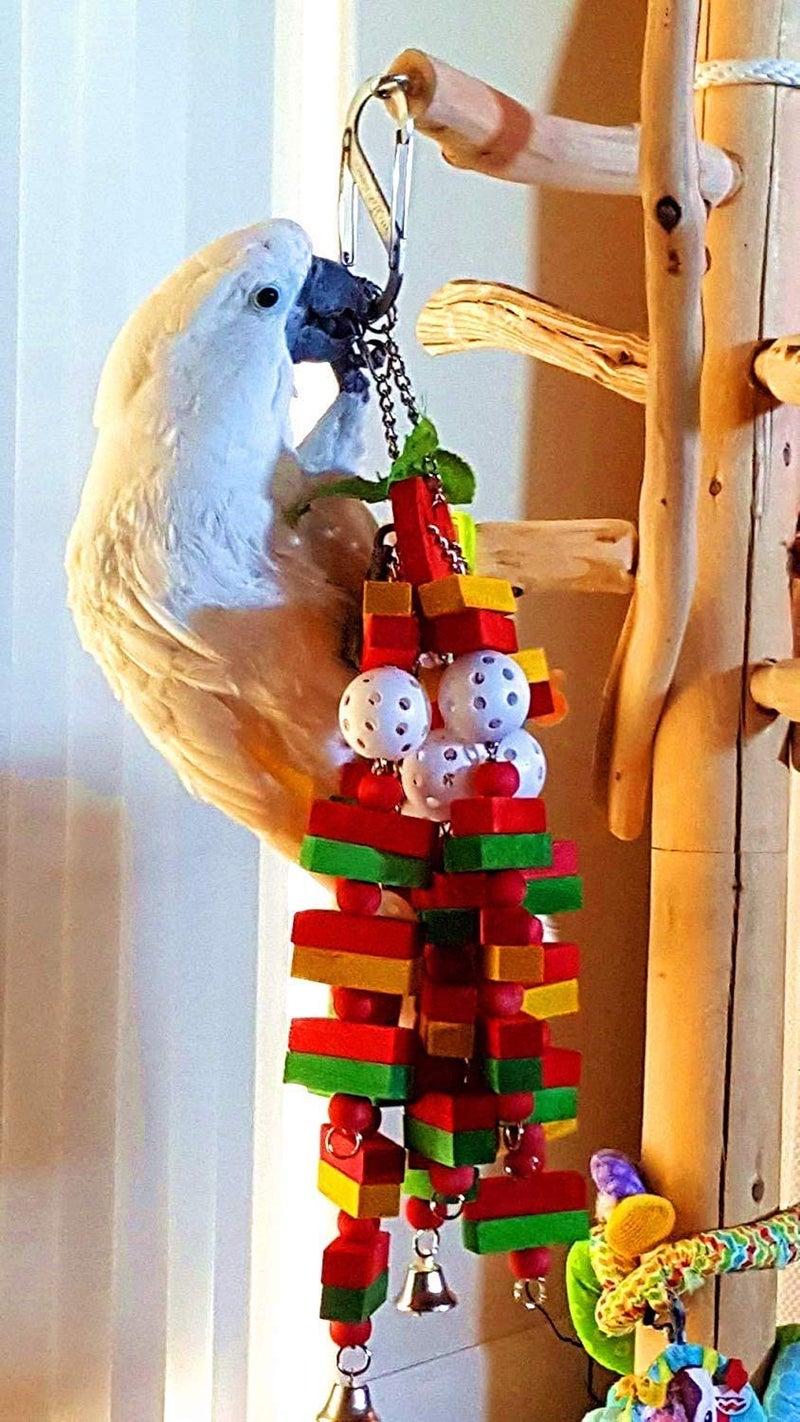 Litewoo Large Bird Parrot Swing Toys, Colorful Apple Shape Chew Wood Toy for Medium Large Bird and Parrot - Image 3